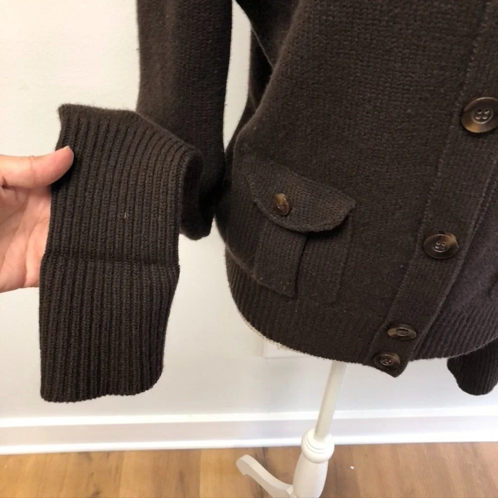 Henri‎ Bendel Wool Cashmere Cardigan Sweater Jumper Womens Large Brown Old Money